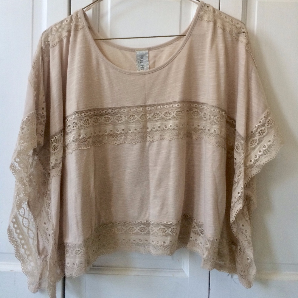 Free People Nude Lace Short Sleeve Top